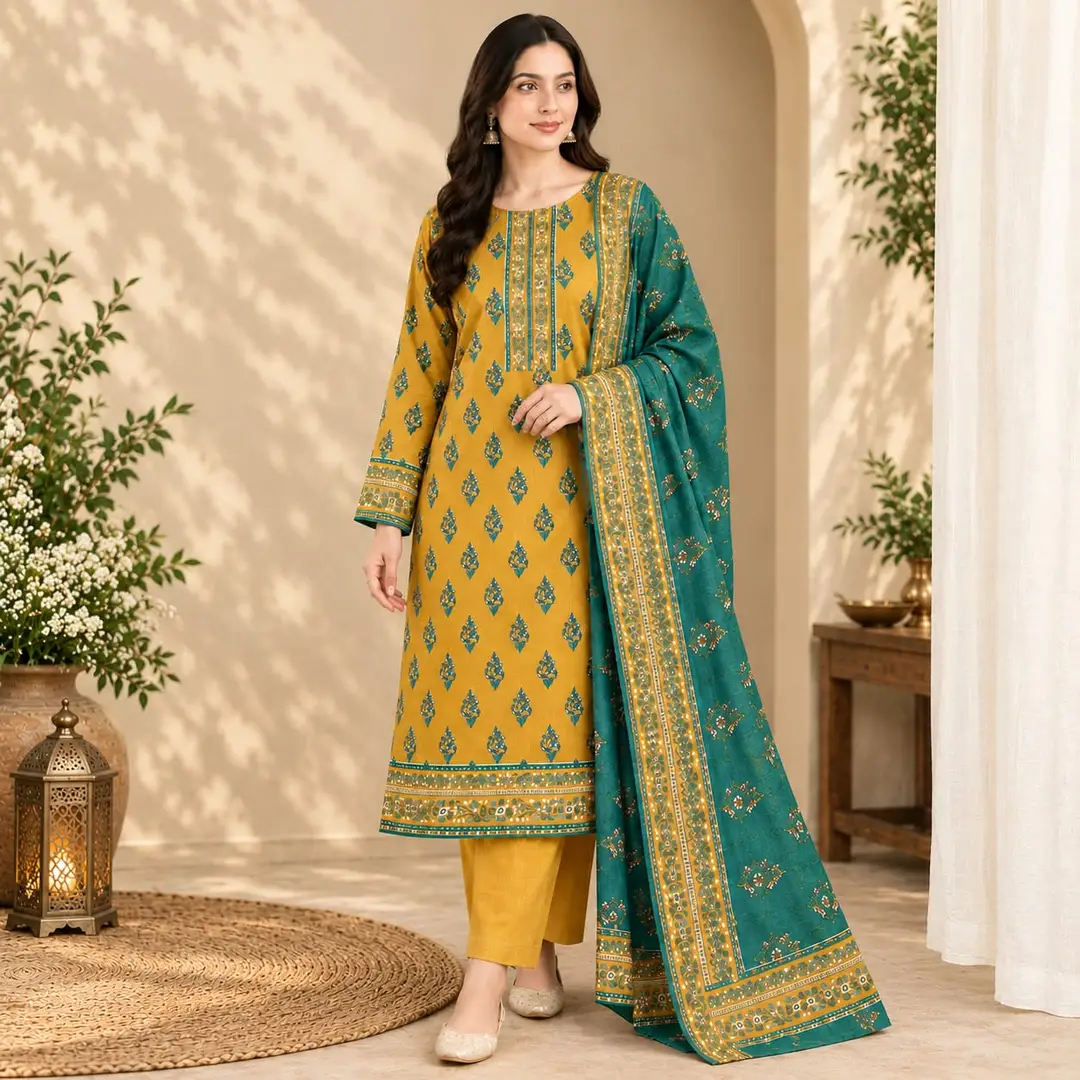 Elegant 3 Pcs khaddar Women's Unstitched Digital Print Suit