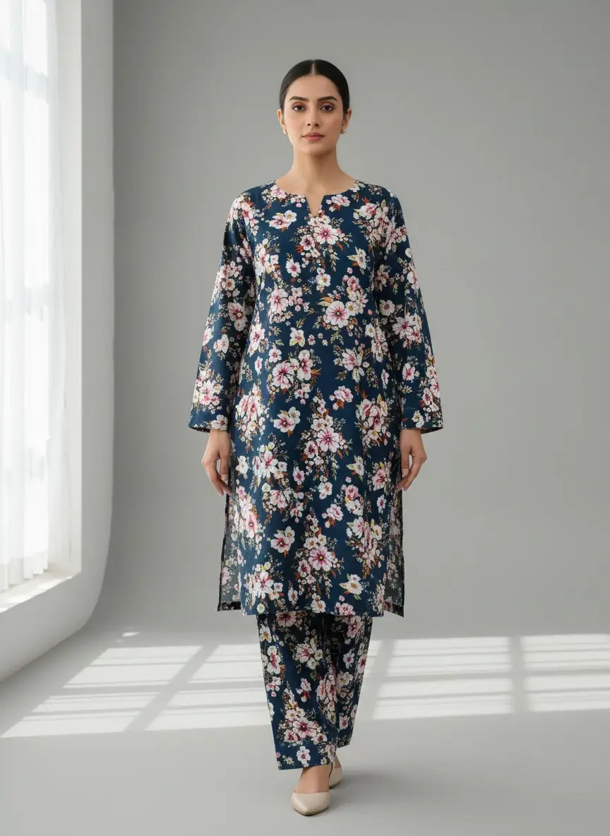 2 Pcs Women's Unstitched Printed Suit