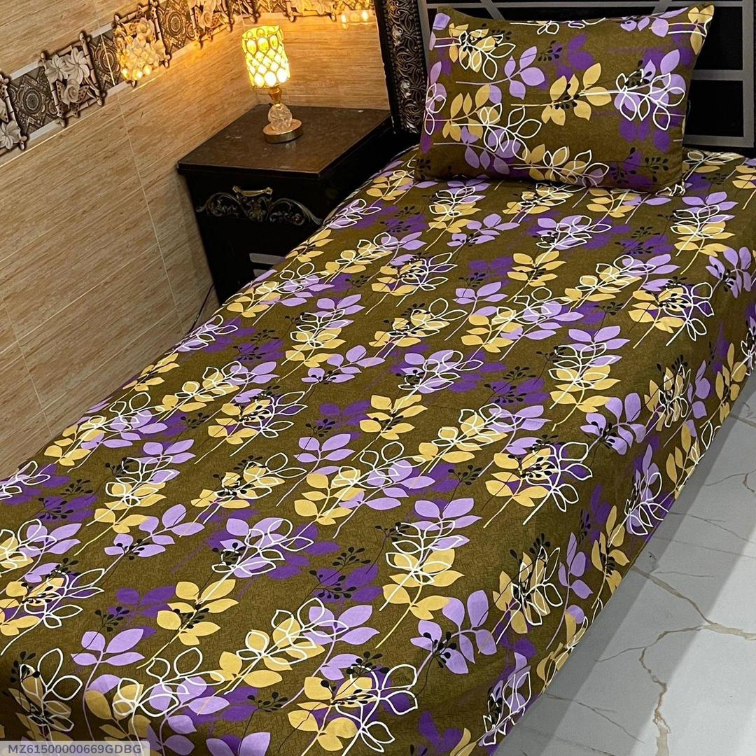 Crystal Cotton Floral Bedsheet Set Single Bed Brown Purple Yellow
