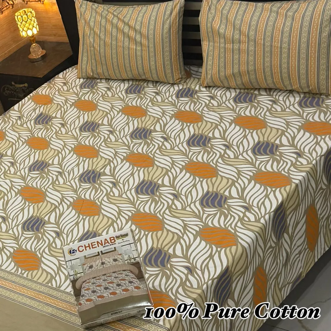Cotton Printed King Size Bedsheet Set Off White 3 Pcs