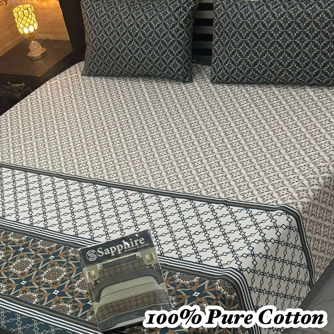 Double Bed Cotton Printed Bedsheet Set with Pillow Covers