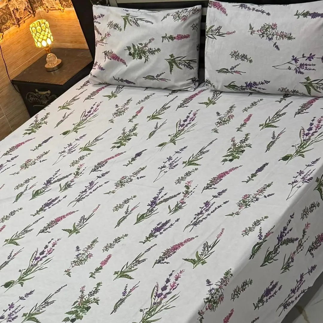 3 Pcs Cotton Printed Double Bedsheet