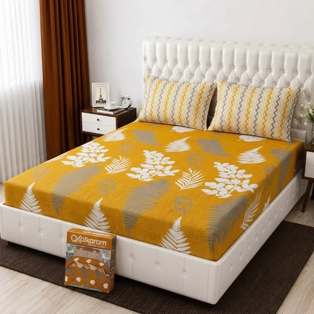 3 Pcs Cotton Salonica Printed Double Bedsheet