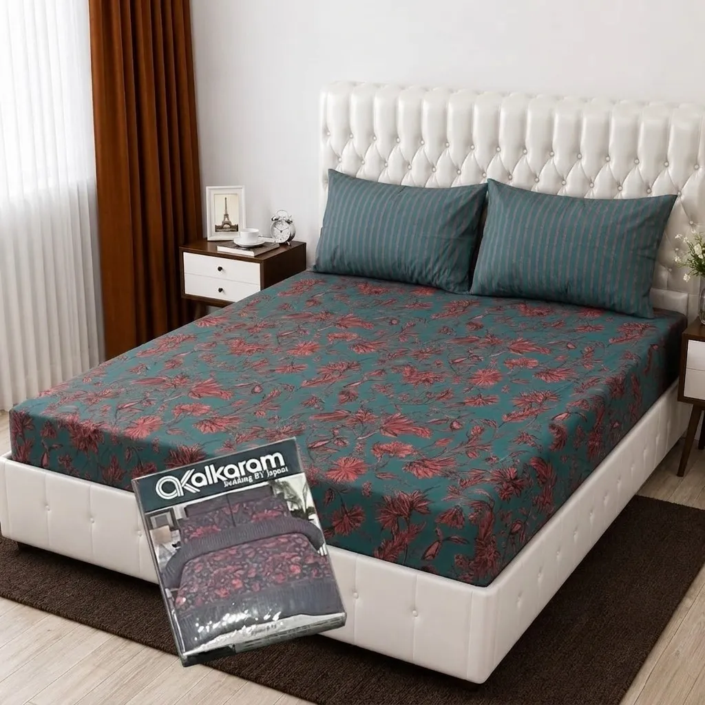 3 Pcs Cotton Salonica Printed Double Bedsheet