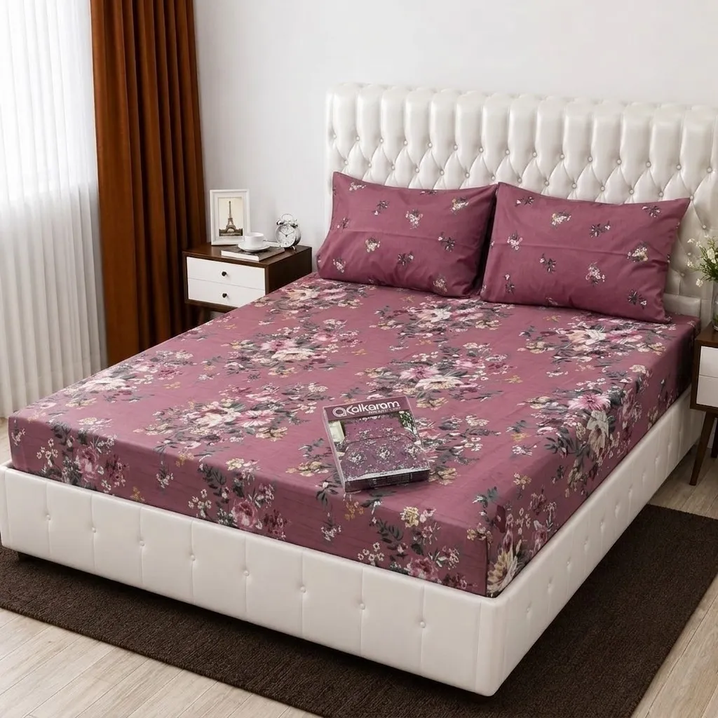 3 Pcs Cotton Salonica Printed Double Bedsheet