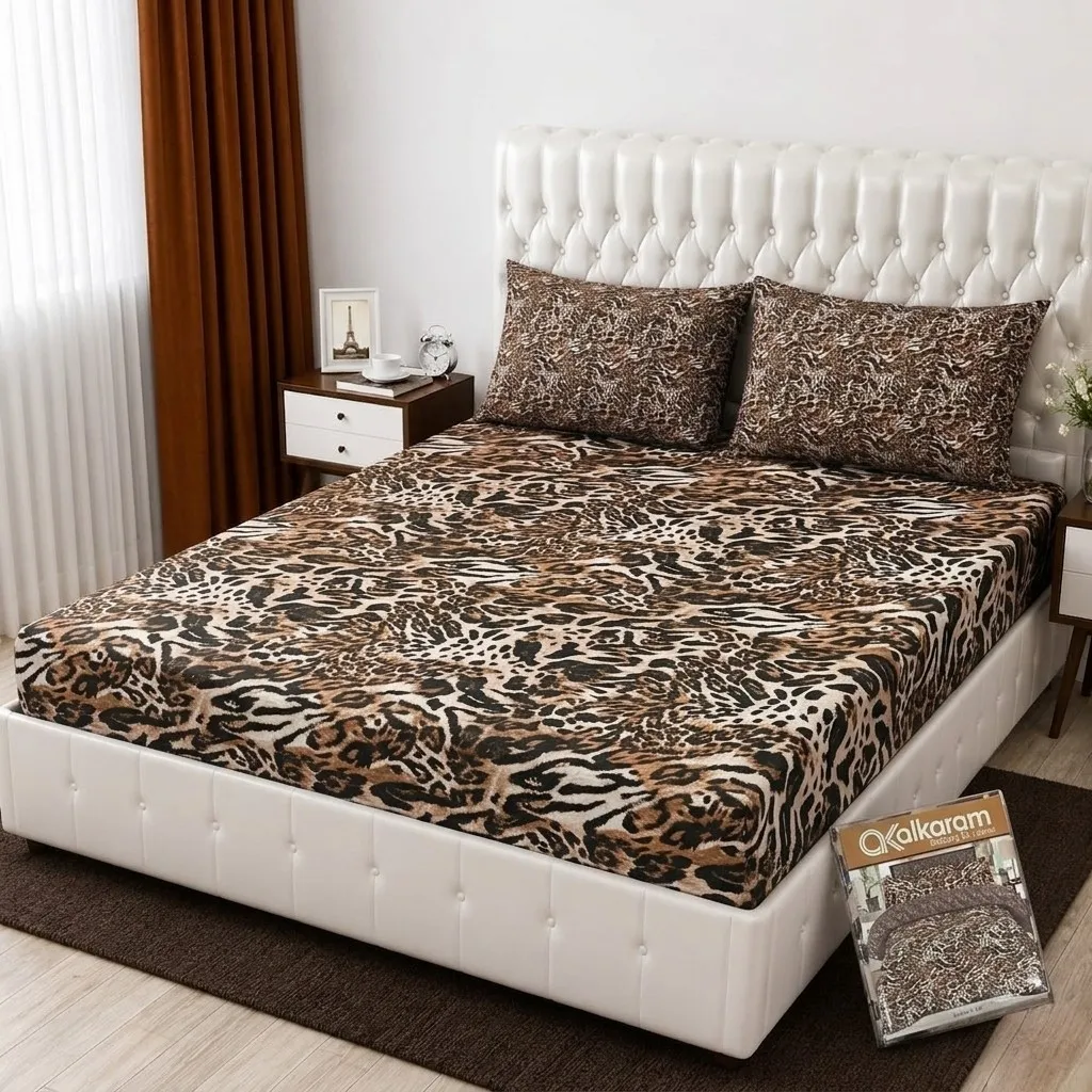 3 Pcs Cotton Salonica Printed Double Bedsheet