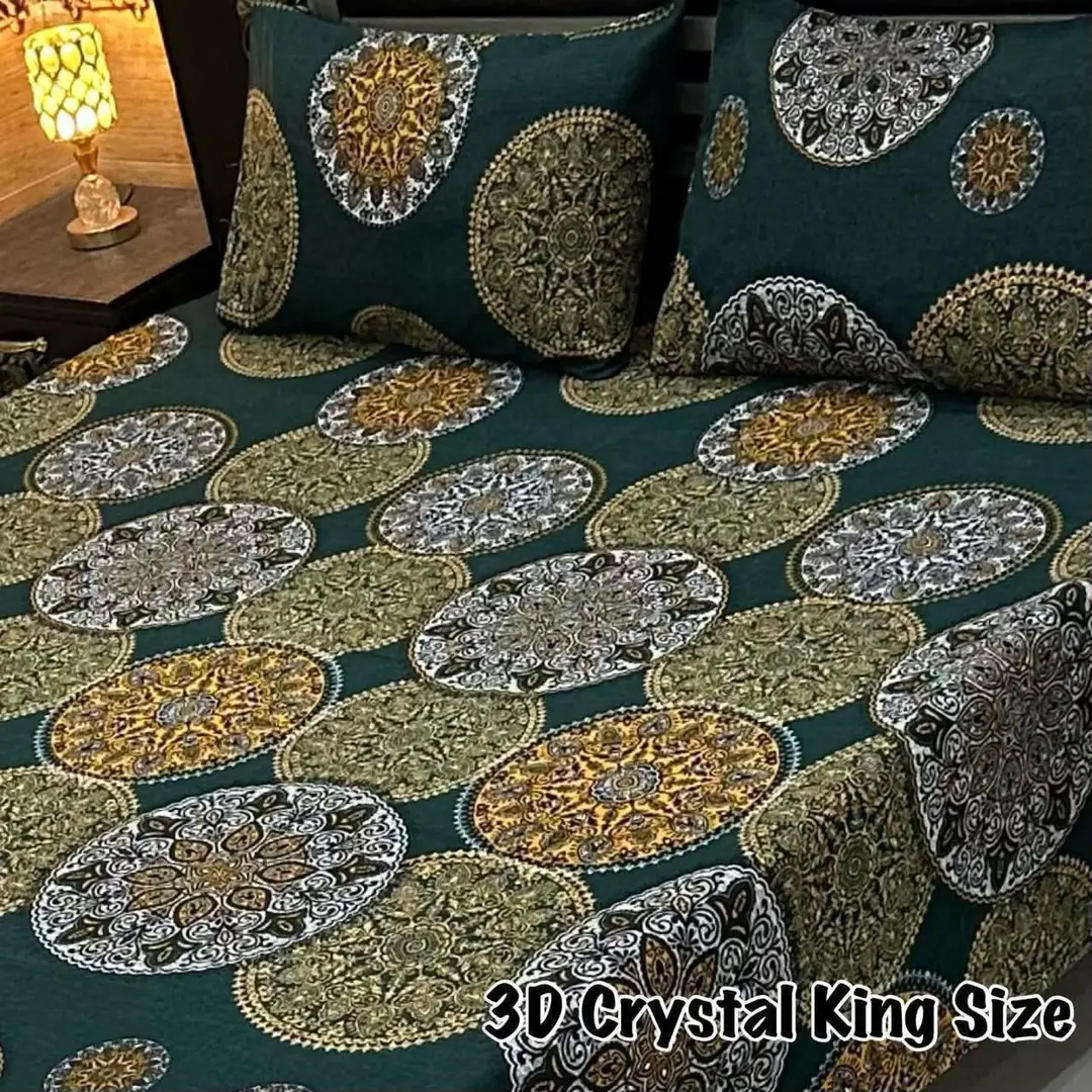Vibrant 3 Pcs Cotton Sotton Printed Double Bedsheet