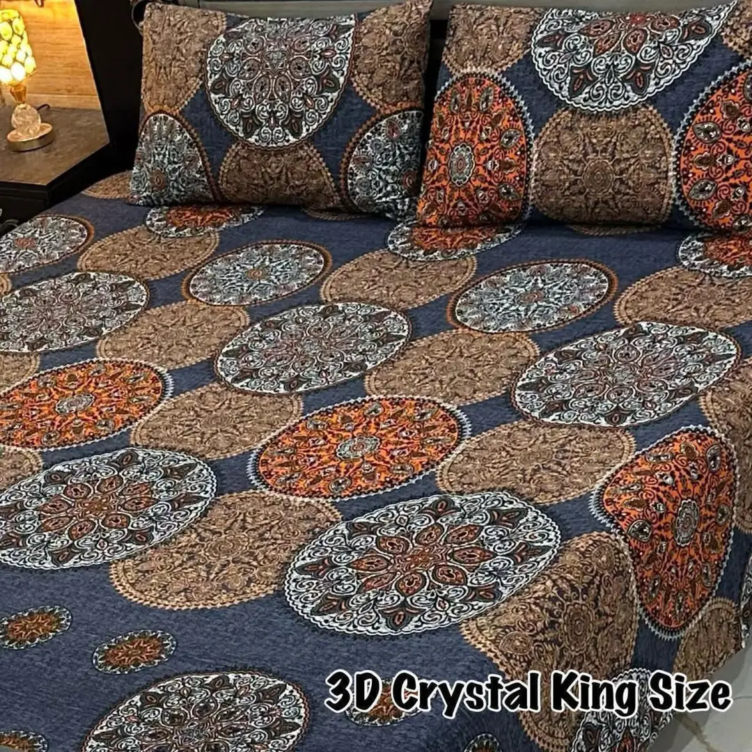 Vibrant 3 Pcs Cotton Sotton Printed Double Bedsheet