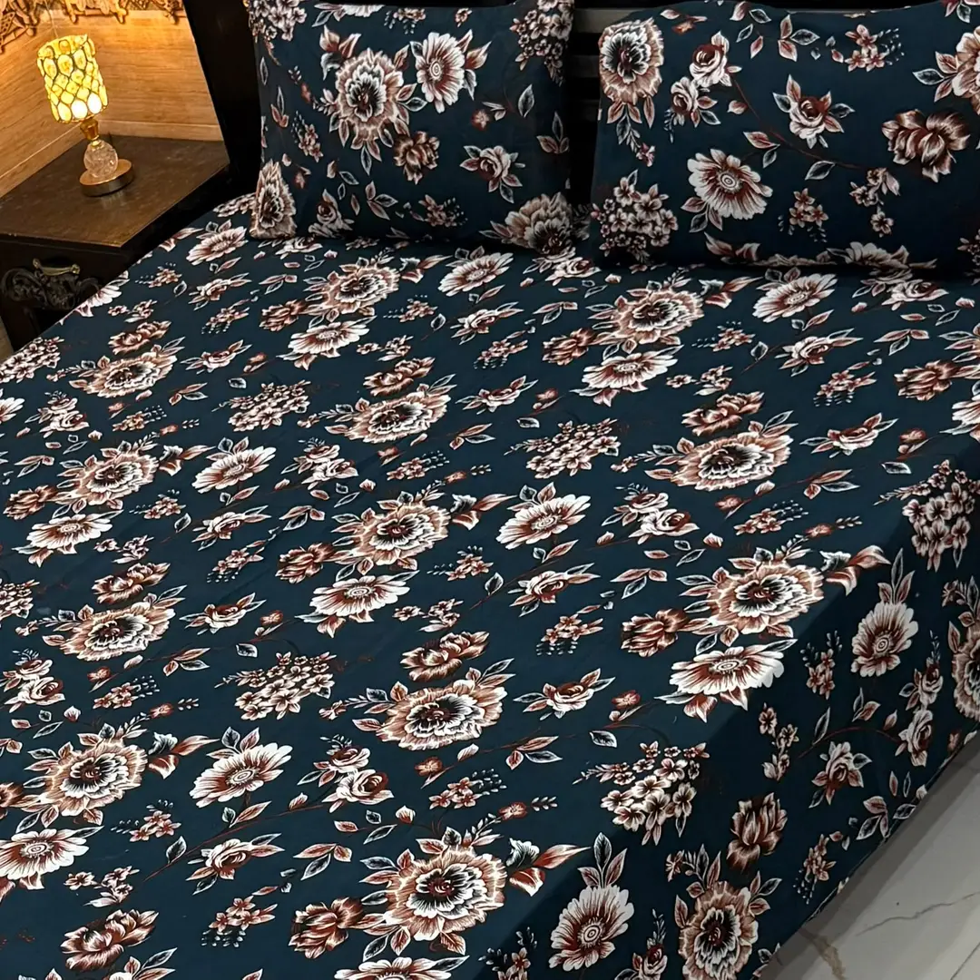 Vibrant 3 Pcs Cotton Sotton Printed Double Bedsheet