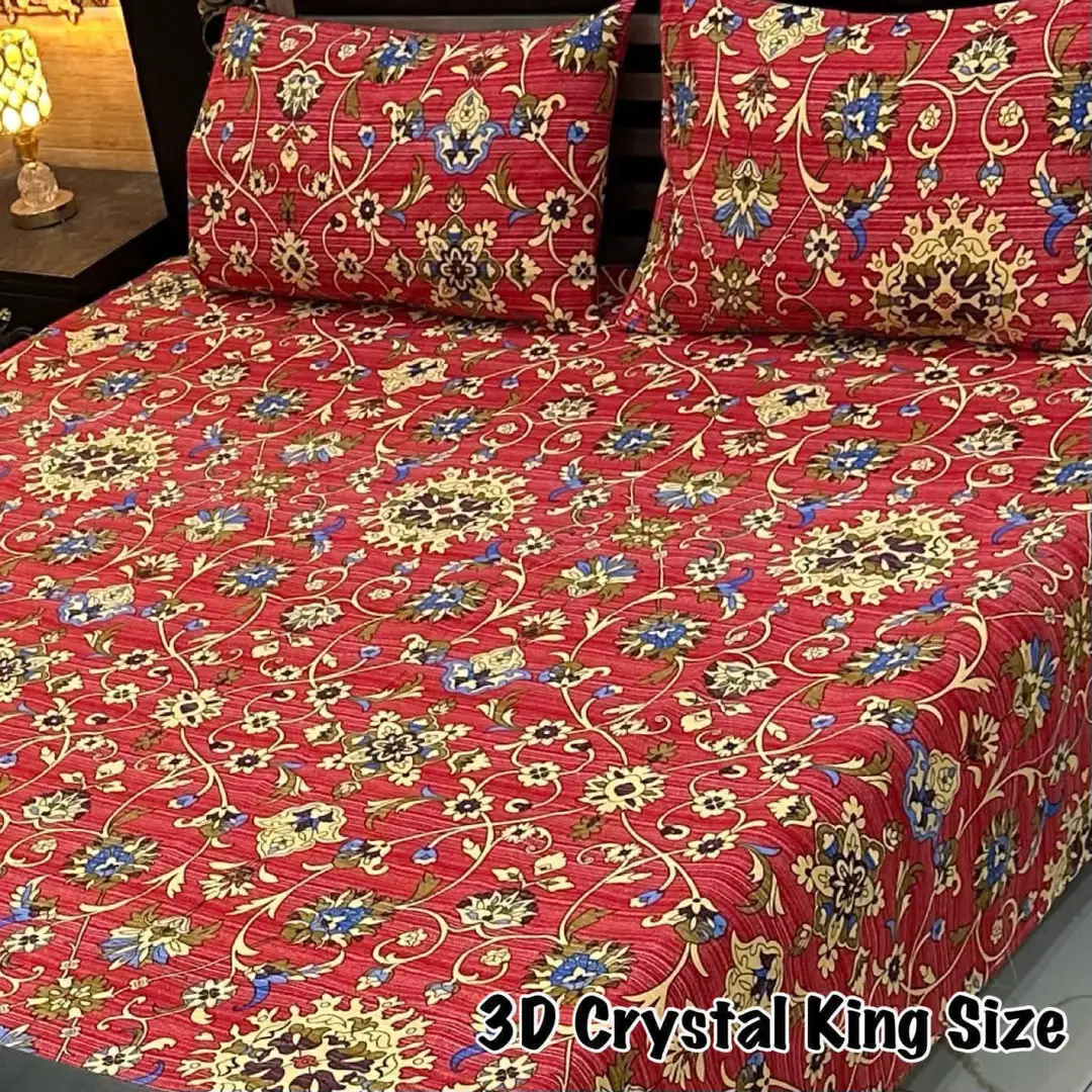 Vibrant 3 Pcs Cotton Sotton Printed Double Bedsheet