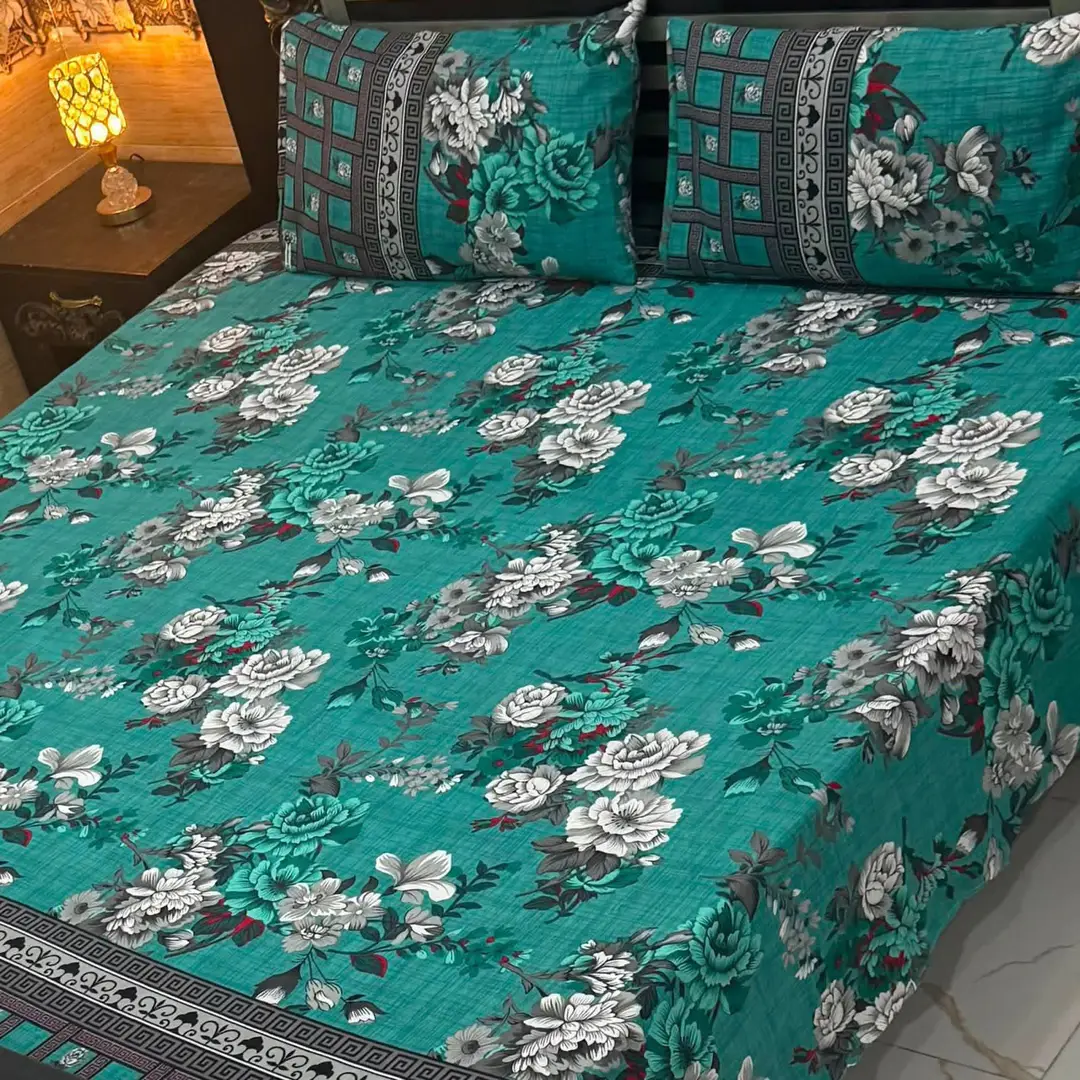 Vibrant 3 Pcs Cotton Sotton Printed Double Bedsheet