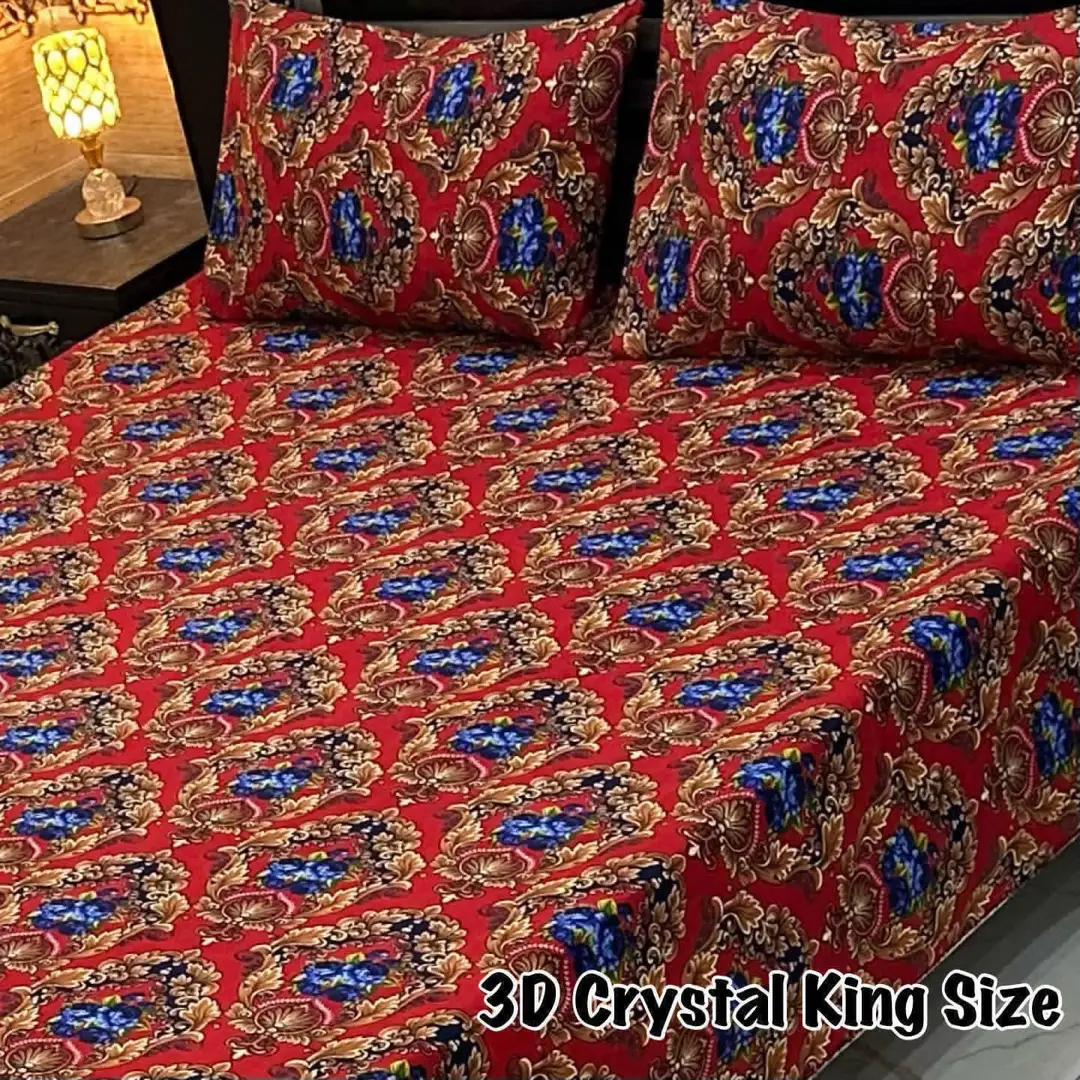 Vibrant 3 Pcs Cotton Sotton Printed Double Bedsheet