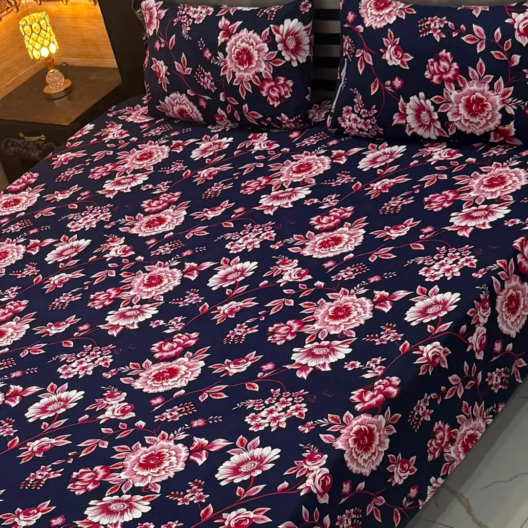 Vibrant 3 Pcs Cotton Sotton Printed Double Bedsheet