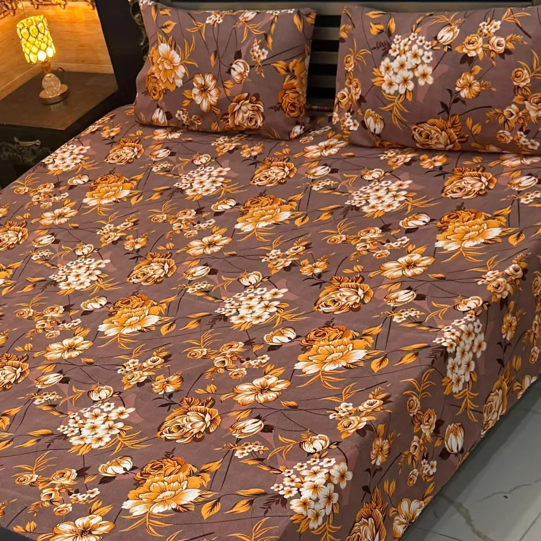 Vibrant 3 Pcs Cotton Sotton Printed Double Bedsheet