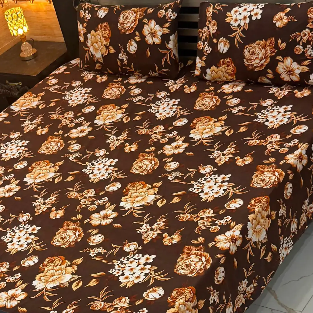 3 Pcs Cotton Sotton Printed Double Bedsheet