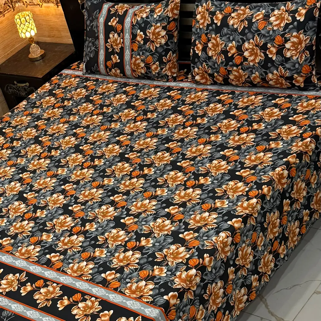3 Pcs Cotton Sotton Printed Double Bedsheet