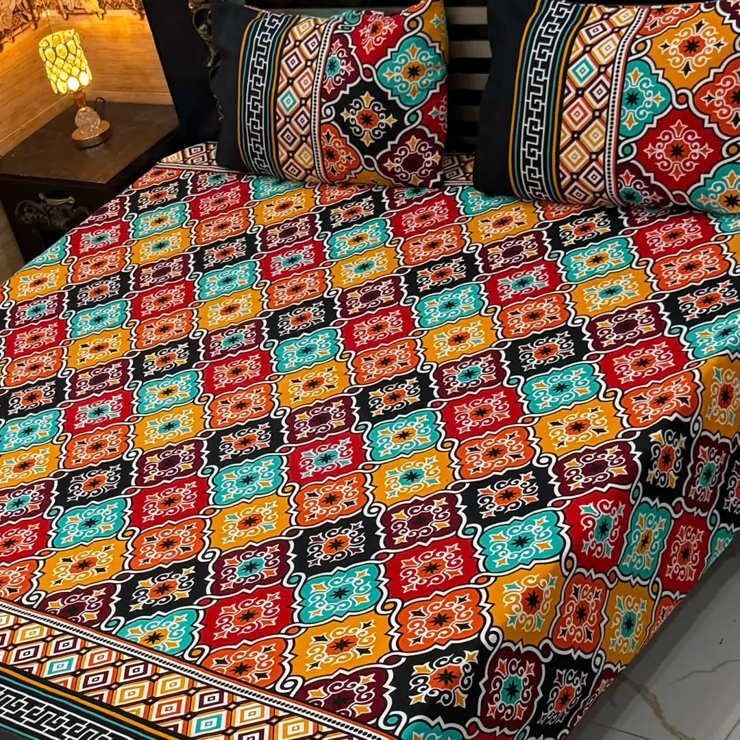 3 Pcs Cotton Sotton Printed Double Bedsheet