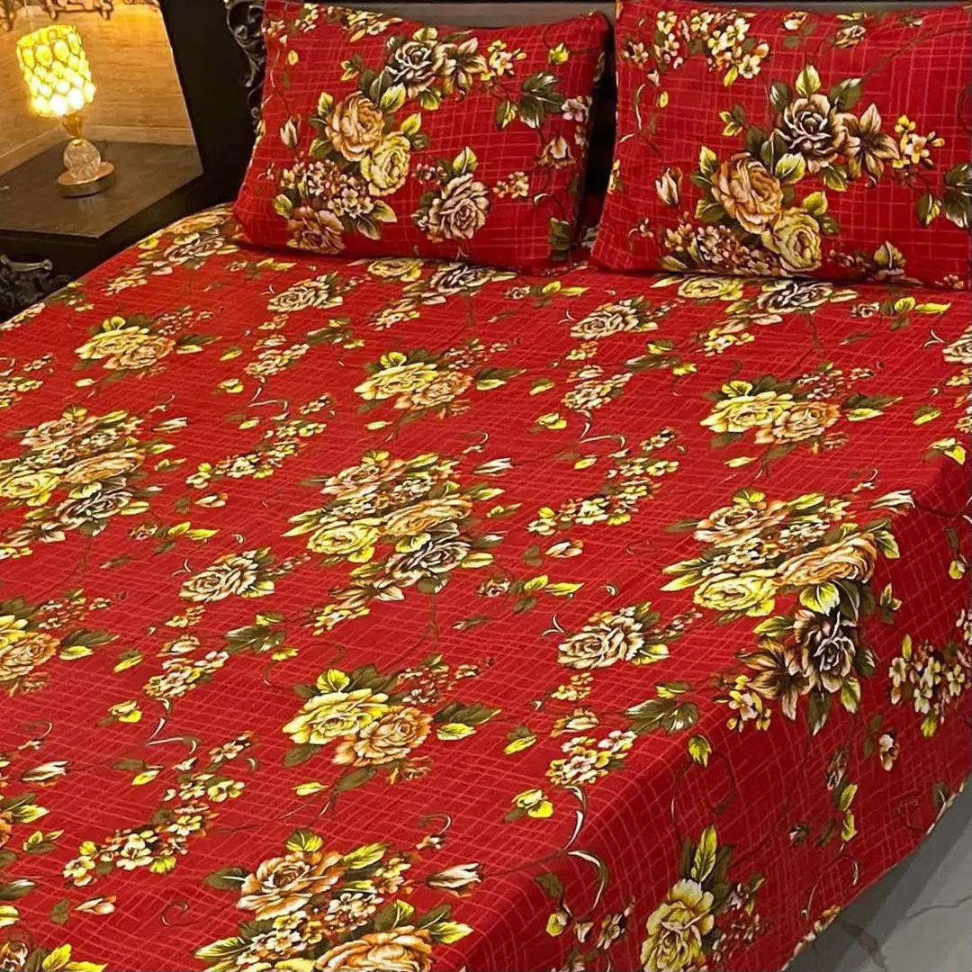 3 Pcs Cotton Sotton Printed Double Bedsheet