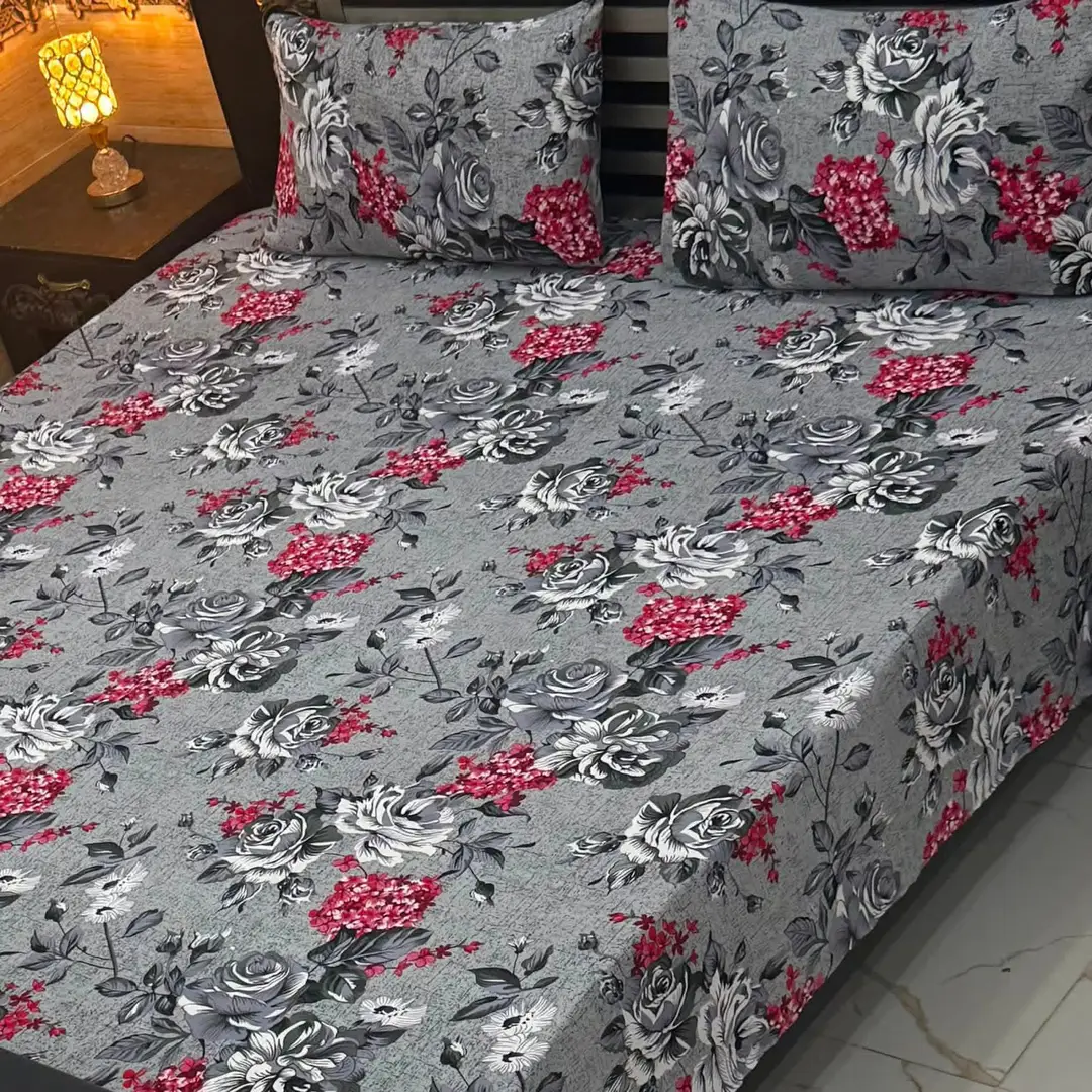 3 Pcs Cotton Sotton Printed Double Bedsheet