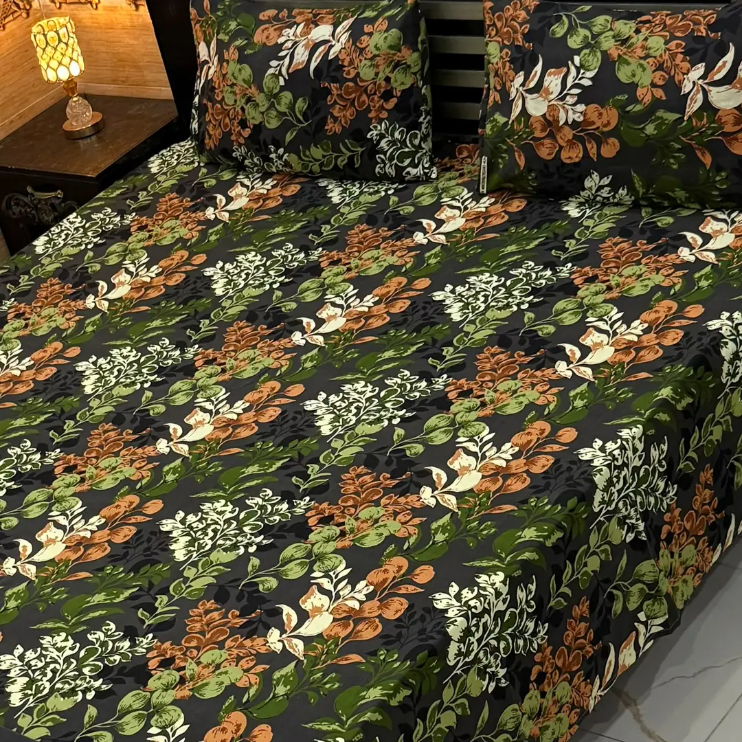 3 Pcs Cotton Sotton Printed Double Bedsheet