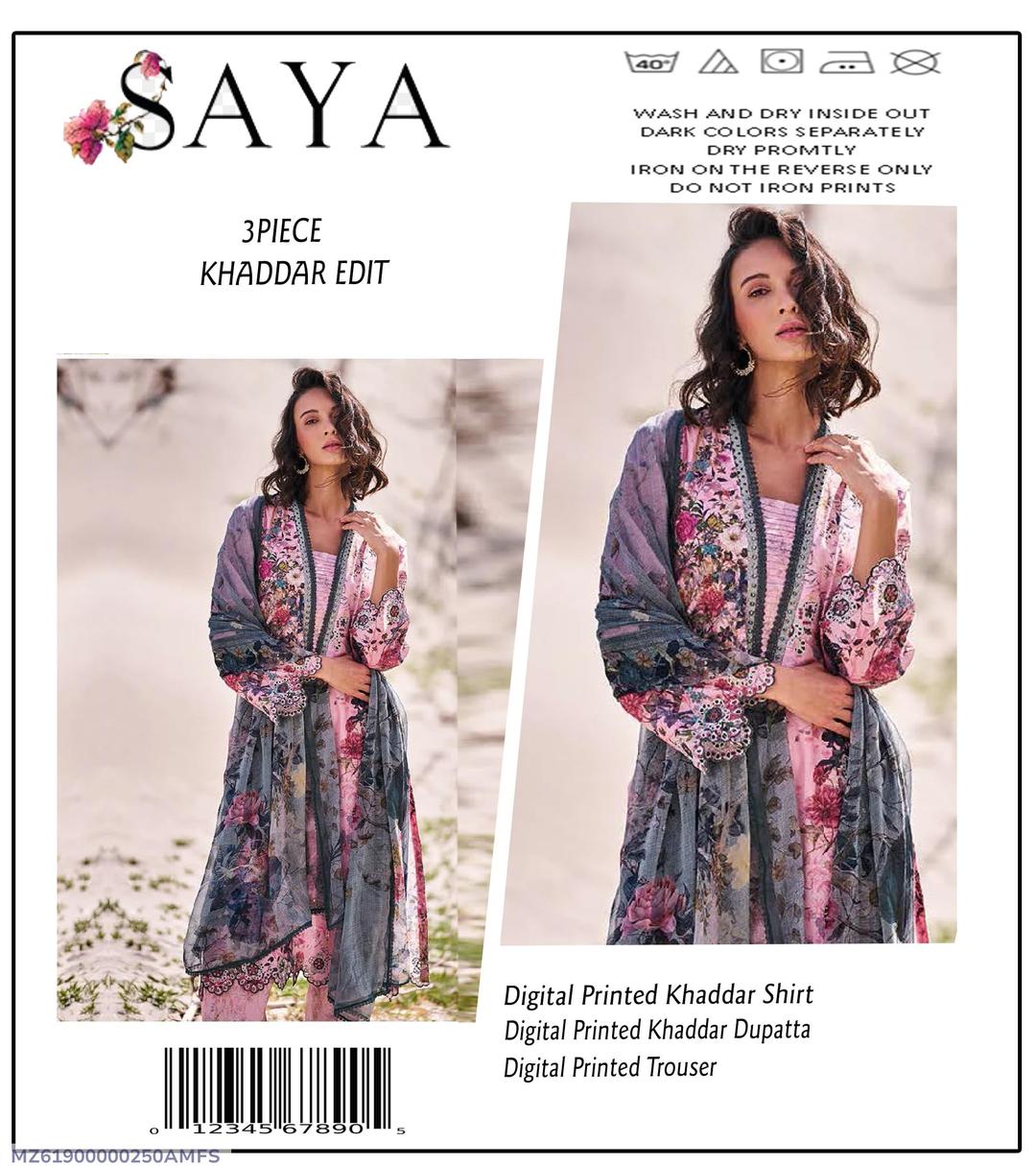 Digital Printed Khaddar 3-Piece Suit Pink Floral