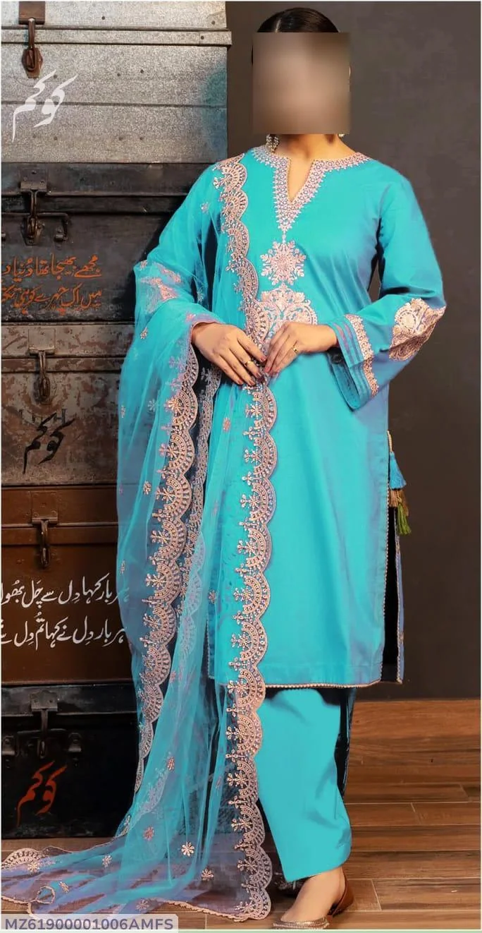 3 Pcs Women's Unstitched Embroidered Suit