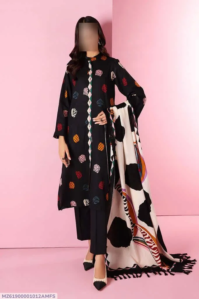 3 Pcs Women's Unstitched Embroidered Suit