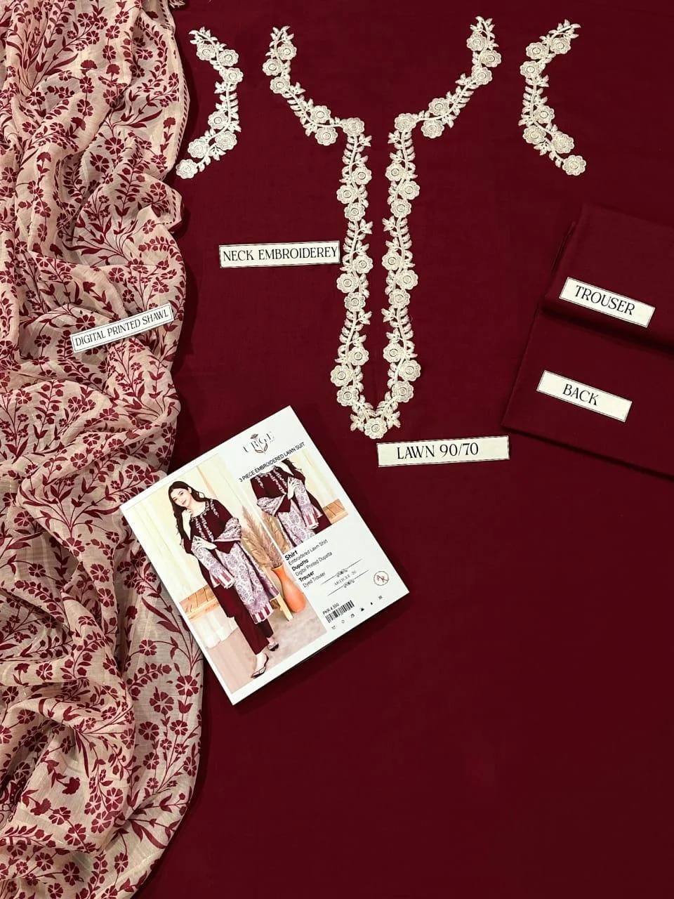3 Pcs Women's Unstitched Embroidered Suit