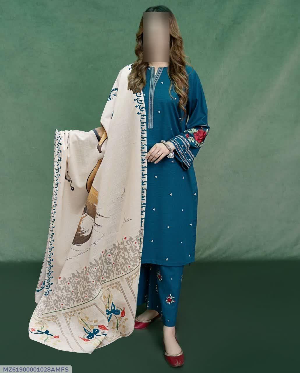 3 Pcs Women's Unstitched Embroidered Suit