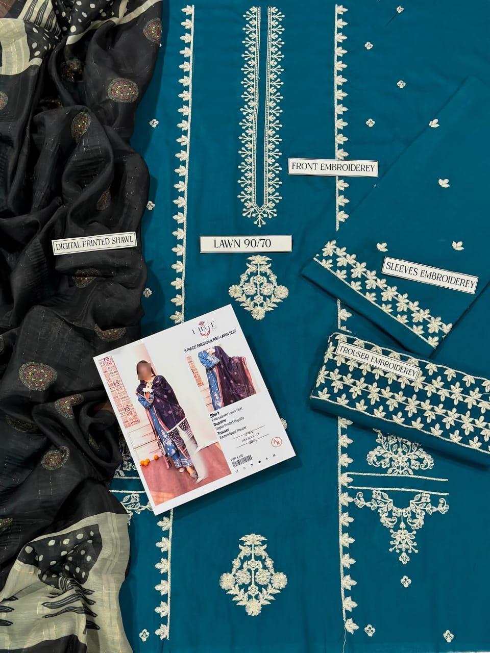 3 Pcs Women's Unstitched Embroidered Suit