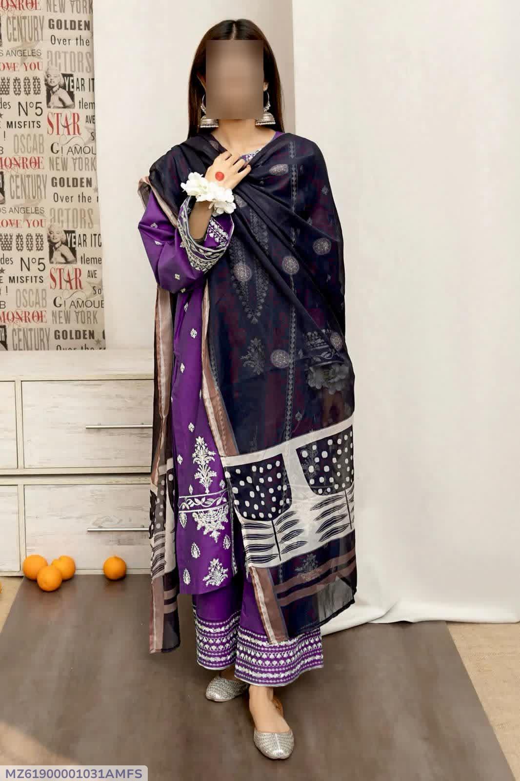 3 Pcs Women's Unstitched Embroidered Suit
