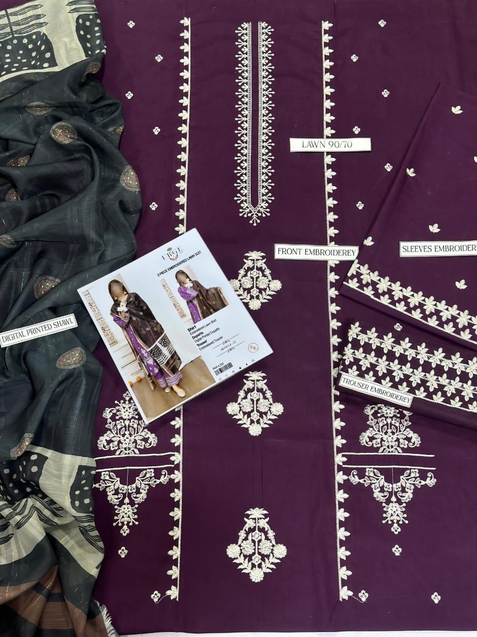3 Pcs Women's Unstitched Embroidered Suit