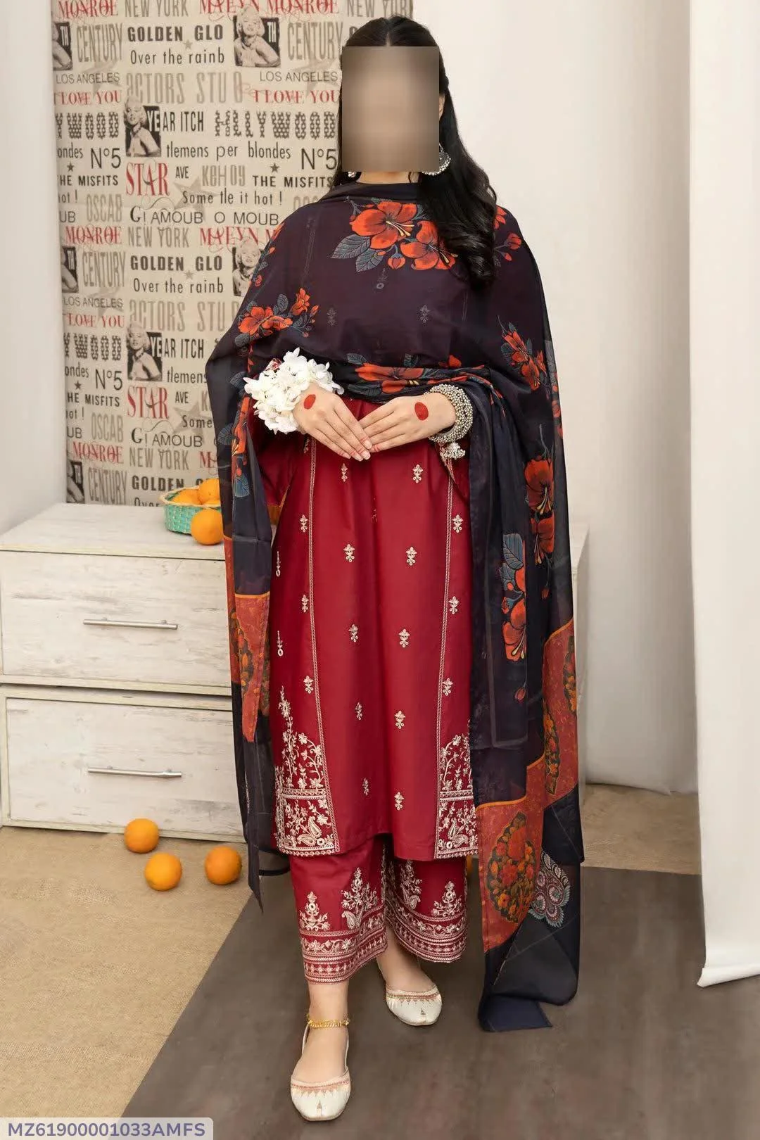 3 Pcs Women's Unstitched Embroidered Suit