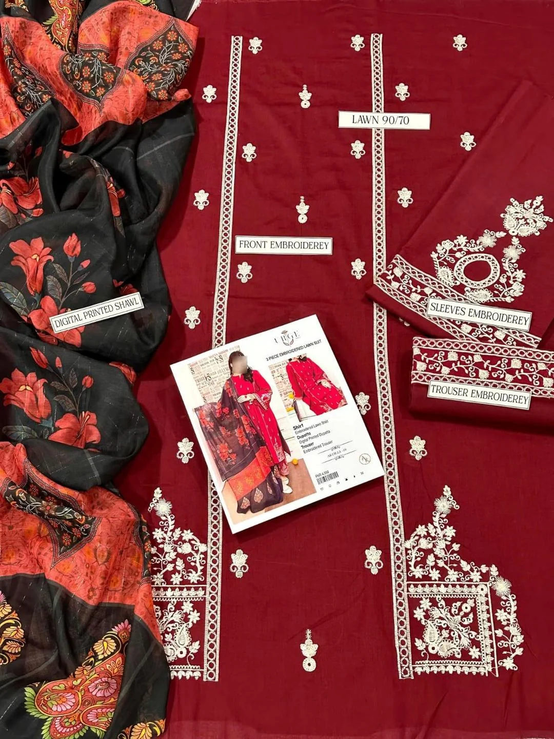 3 Pcs Women's Unstitched Embroidered Suit