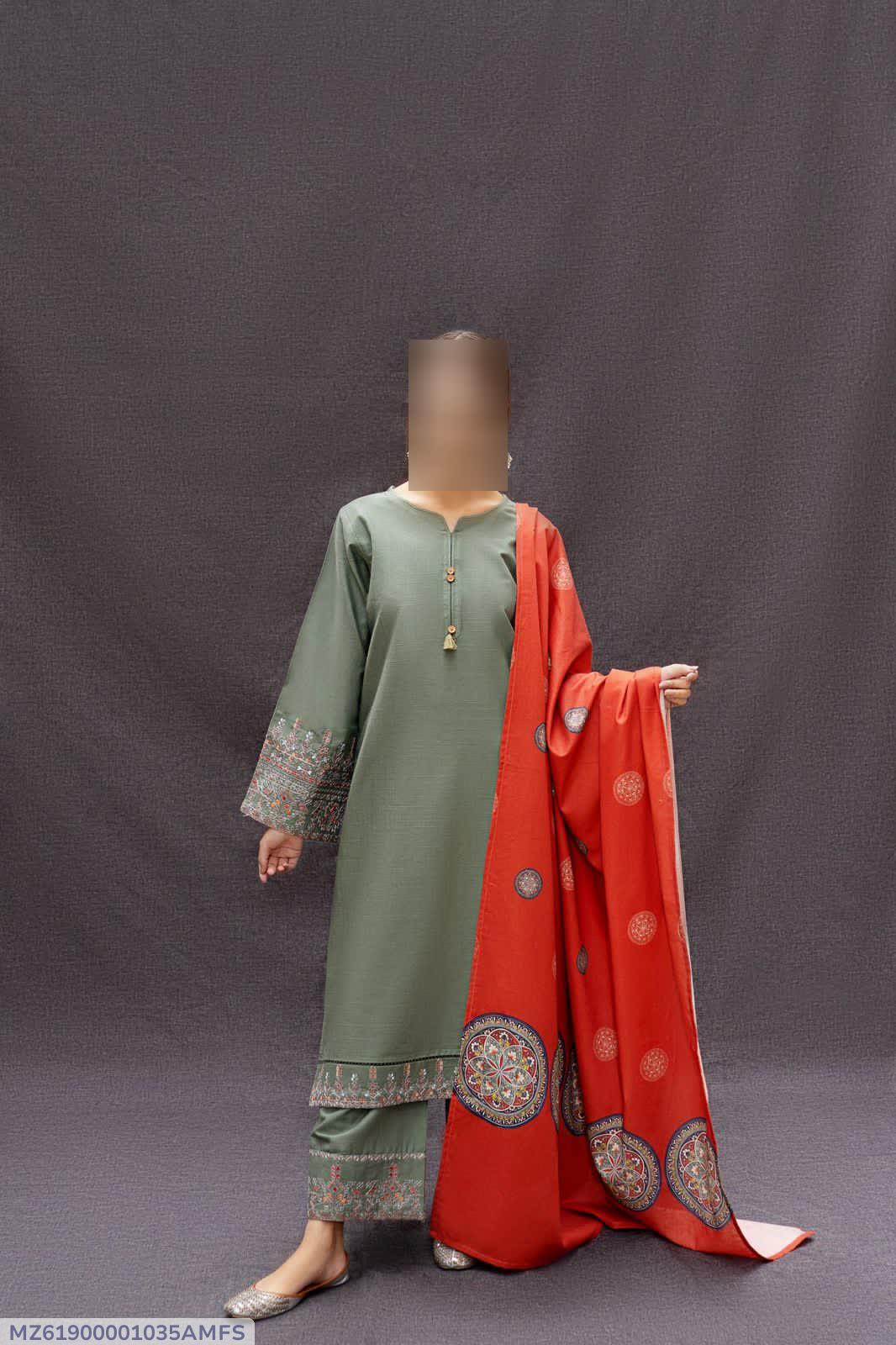 3 Pcs Women's Unstitched Embroidered Suit
