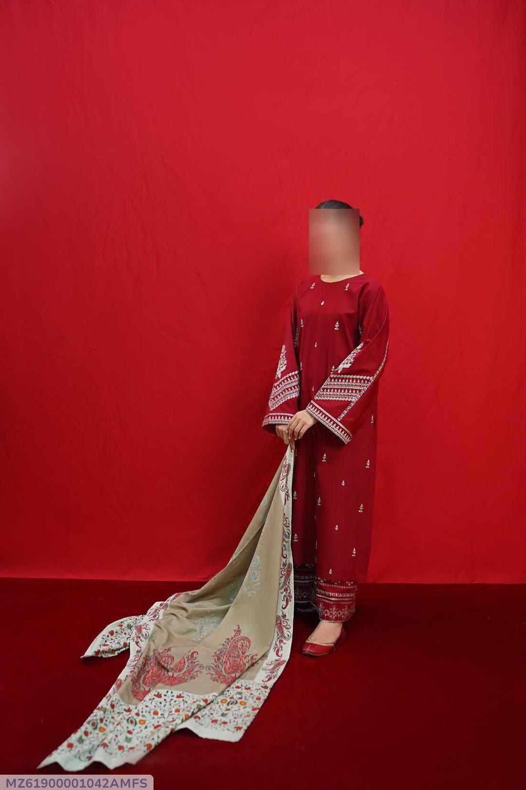 3 Pcs Women's Unstitched Embroidered Suit