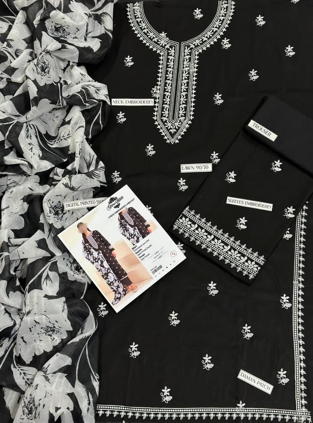 3 Pcs Women's Unstitched Embroidered Suit