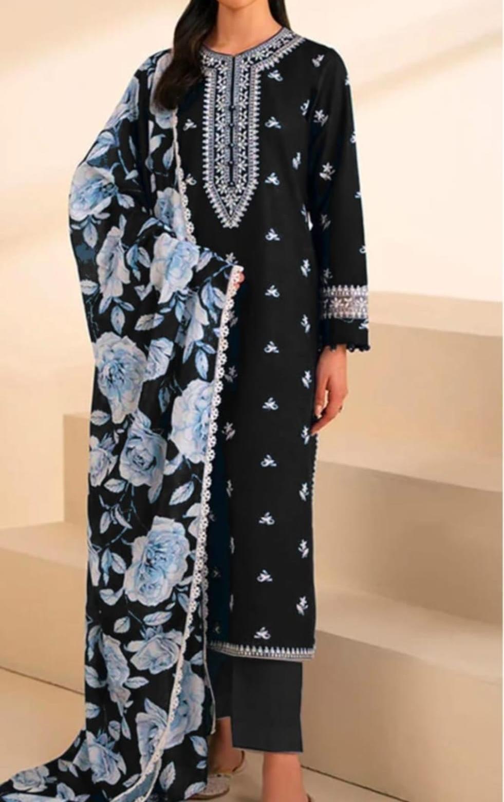 3 Pcs Women's Unstitched Embroidered Suit