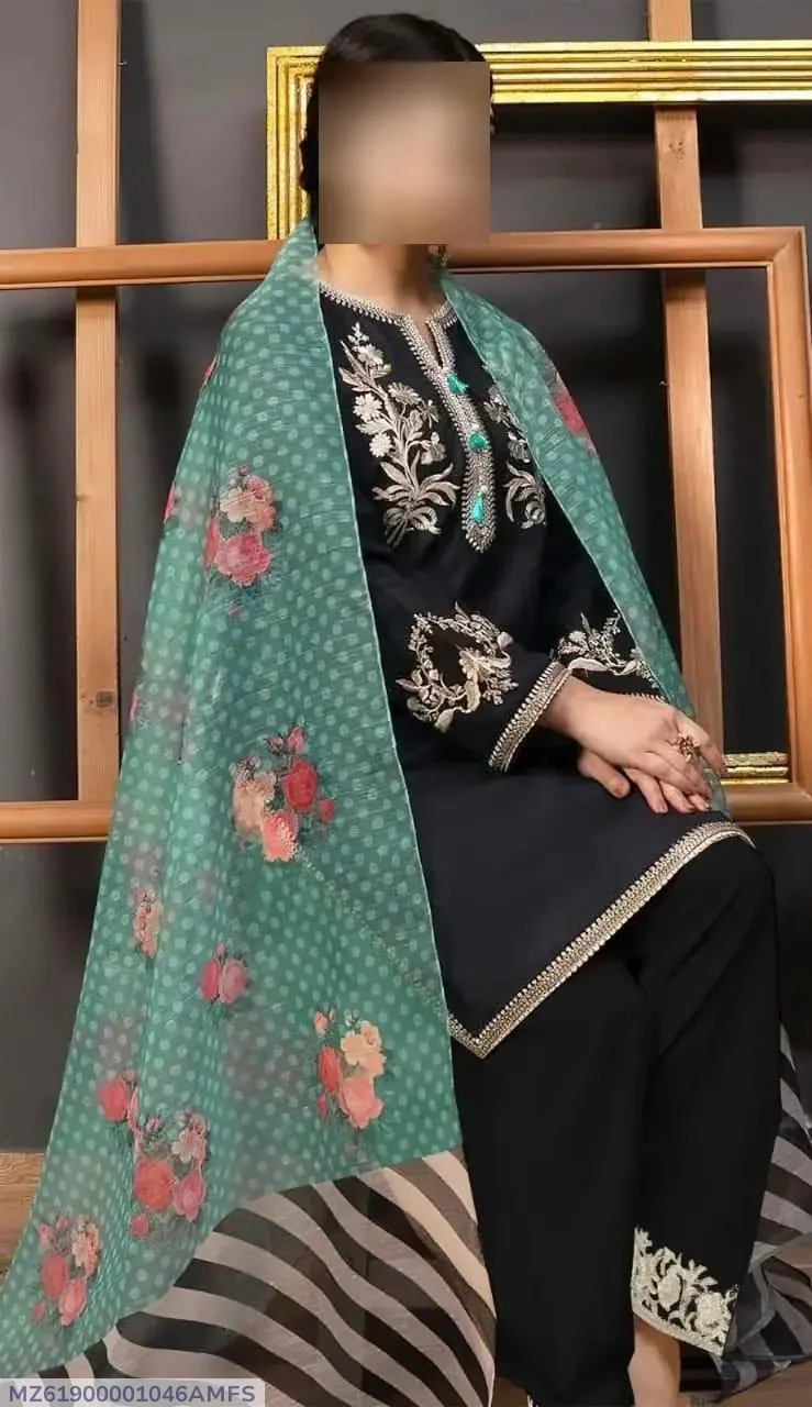 3 Pcs Women's Unstitched Embroidered Suit