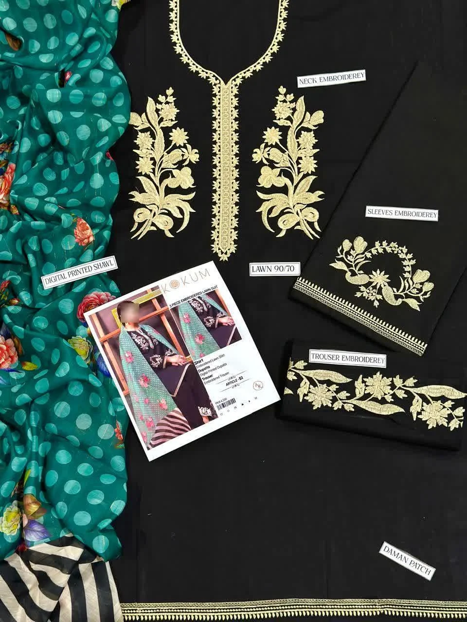 3 Pcs Women's Unstitched Embroidered Suit