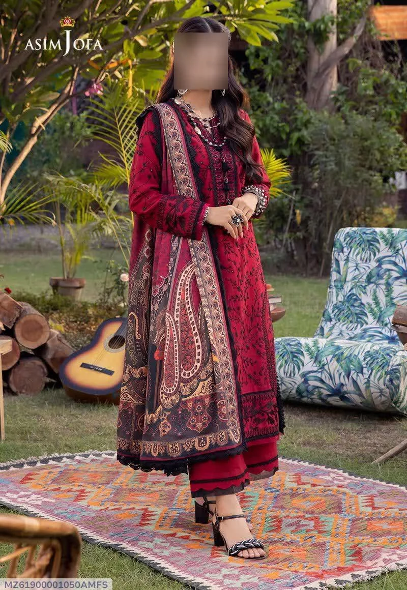 3 Pcs Women's Unstitched Sequins Embroidered Suit