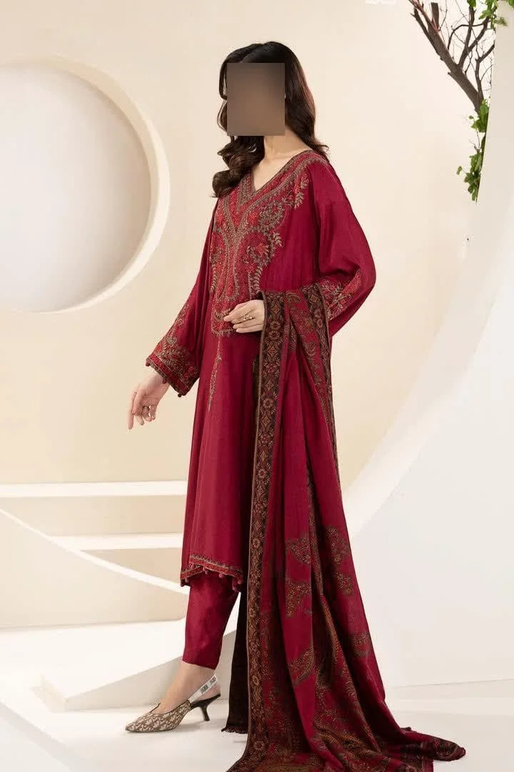 3 Pcs Women's Unstitched Embroidered Suit