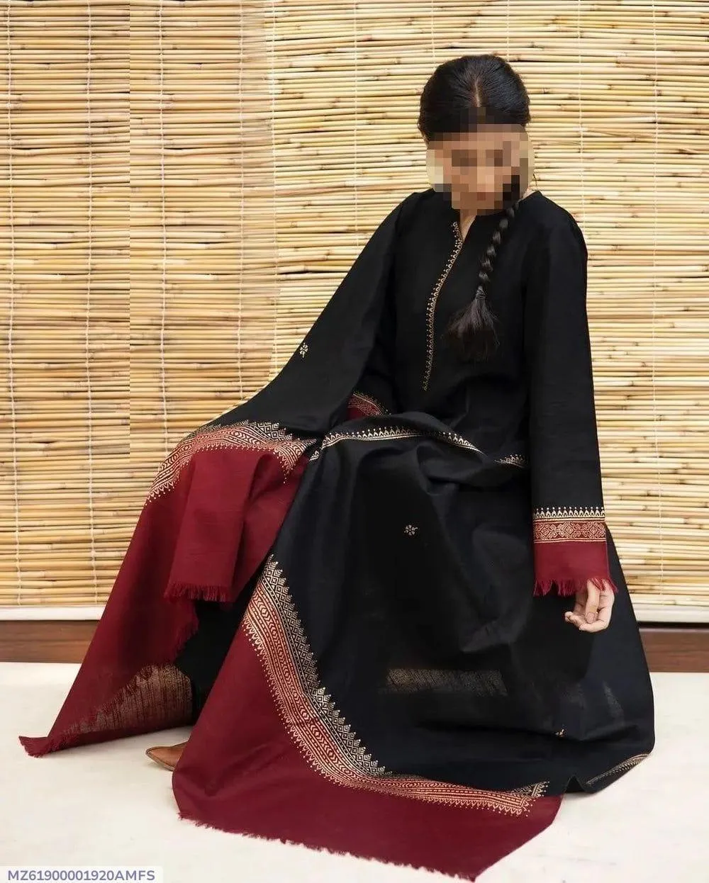 Black Embroidered 3 Pcs Women Suit with Pashmina Dupatta