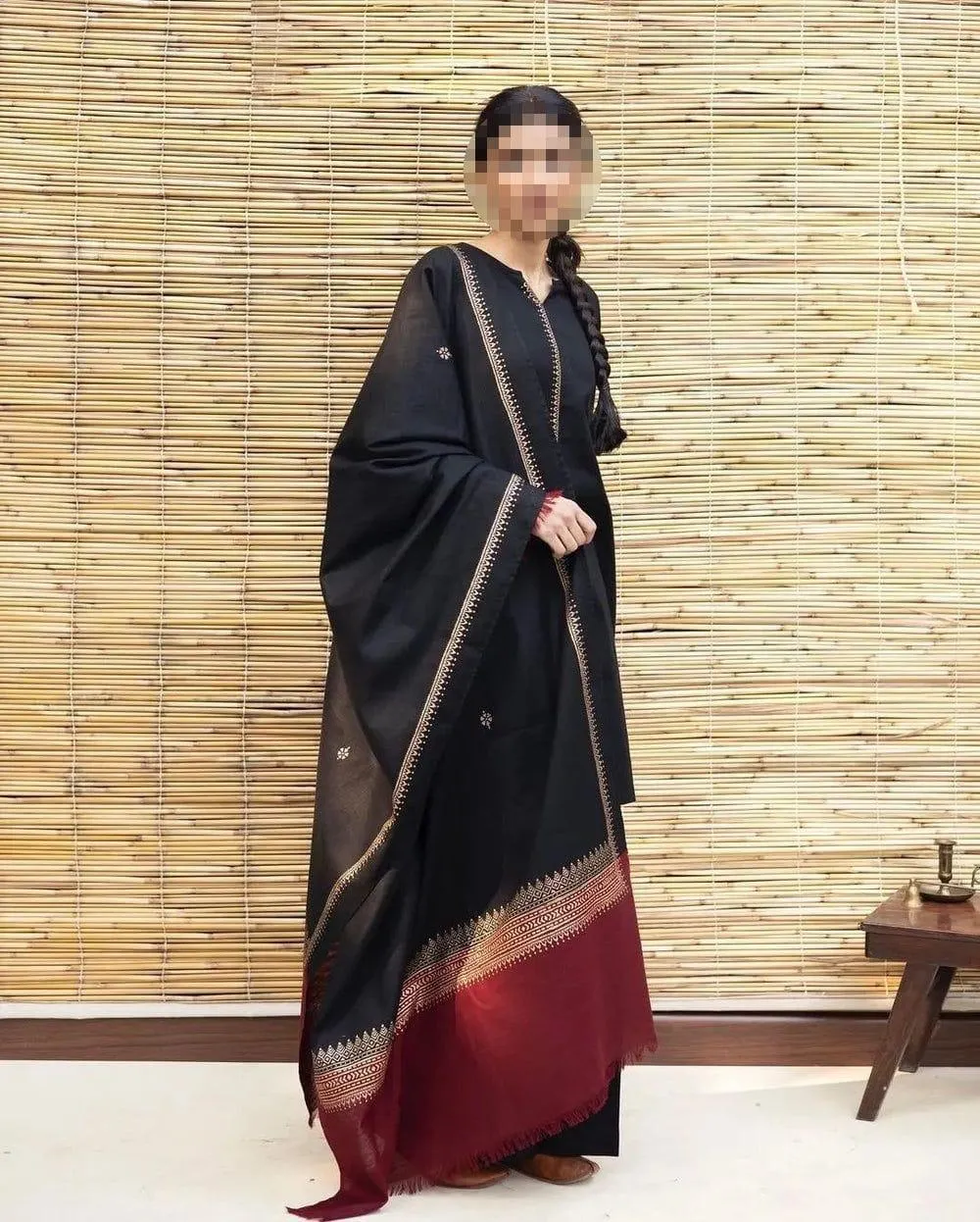 Black Embroidered 3 Pcs Women Suit with Pashmina Dupatta