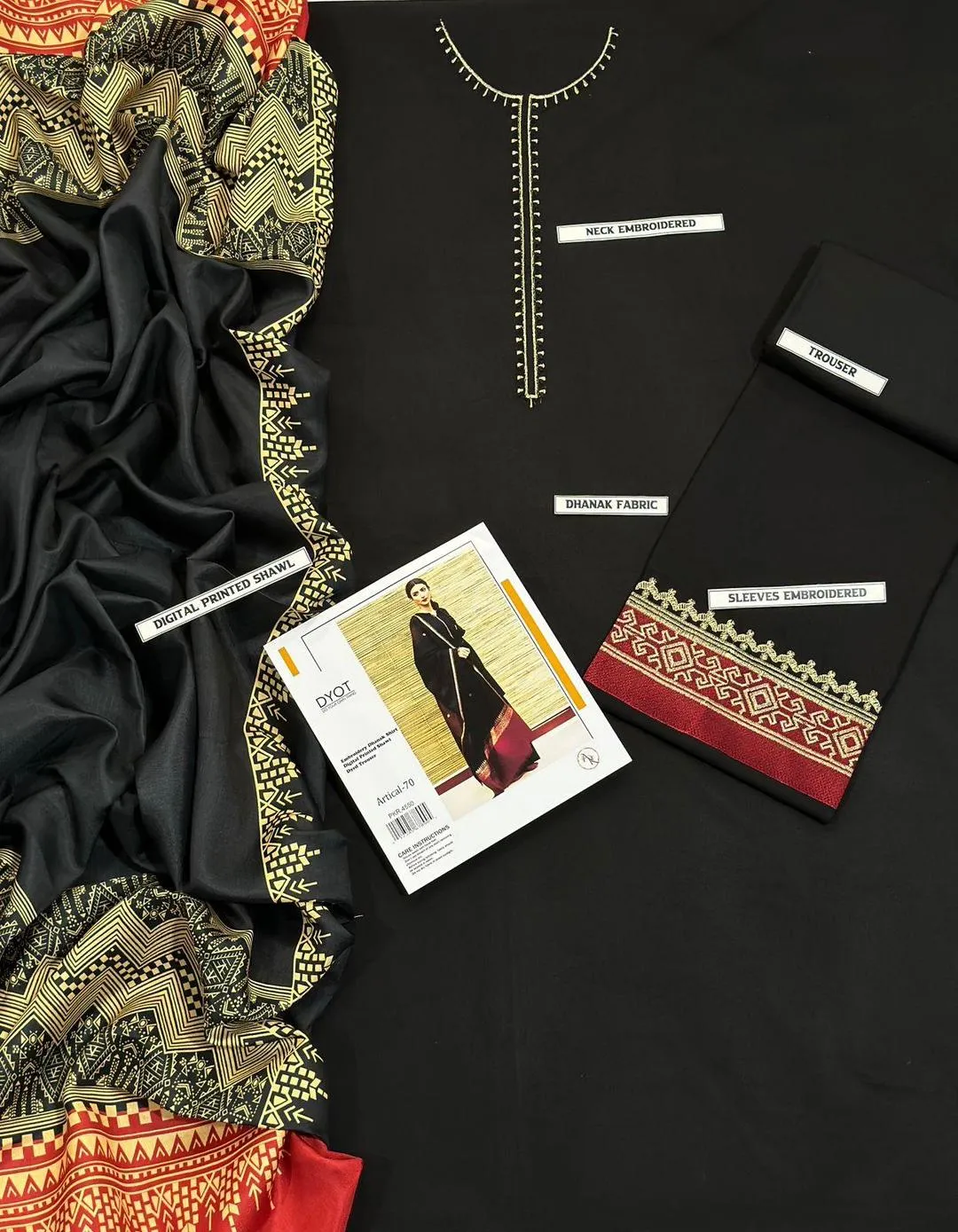Black Embroidered 3 Pcs Women Suit with Pashmina Dupatta
