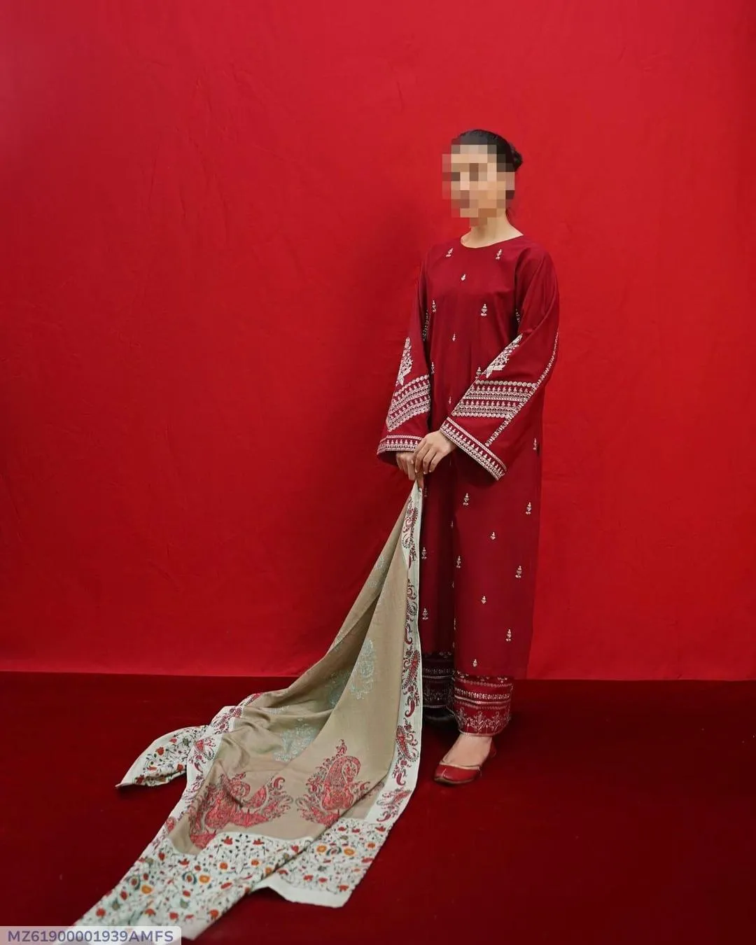 3 Pcs Embroidered Dhanak Suit Brown for Eid Shaadi