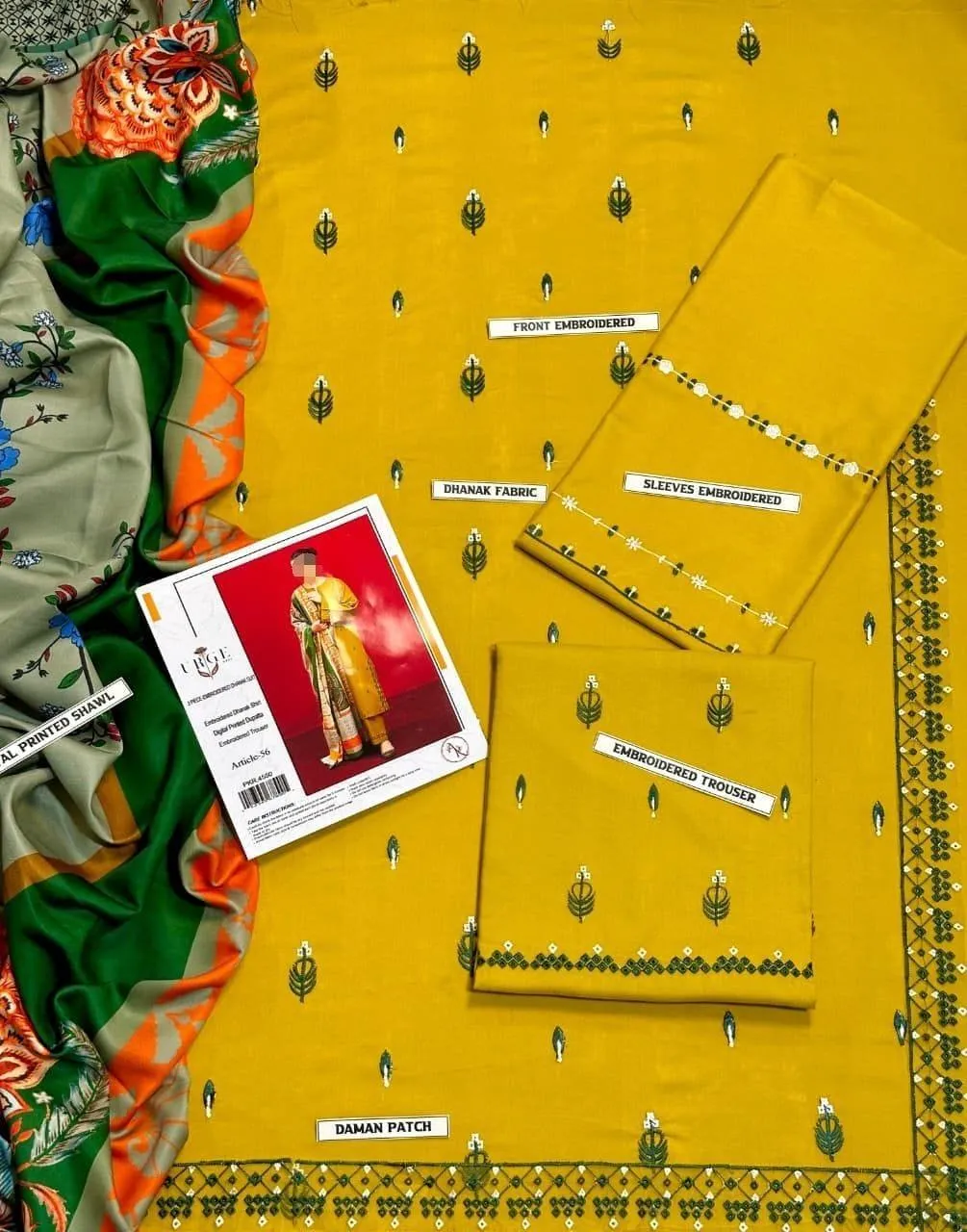Mustard Embroidered 3 Pcs Women Suit with Pashmina Dupatta