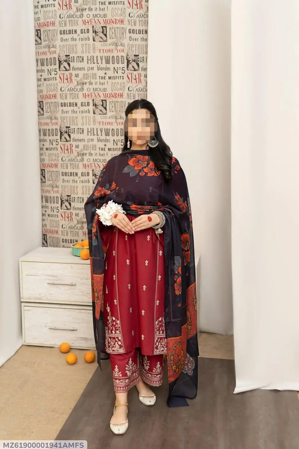 3 Pcs Women's Unstitched Embroidered Suit