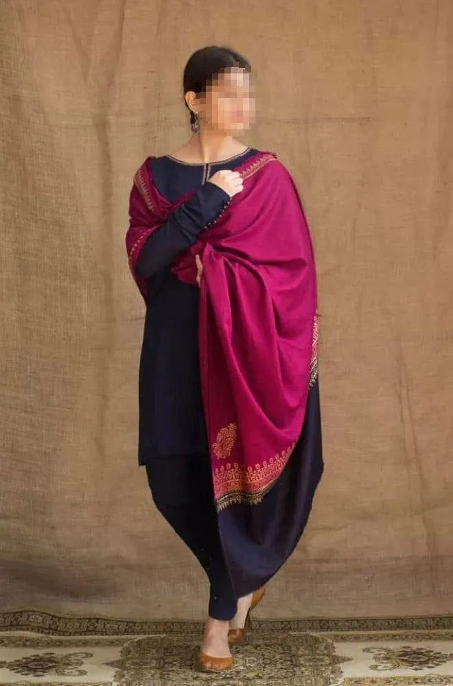 Blue Embroidered 3 Pcs Women Suit with Pashmina Dupatta