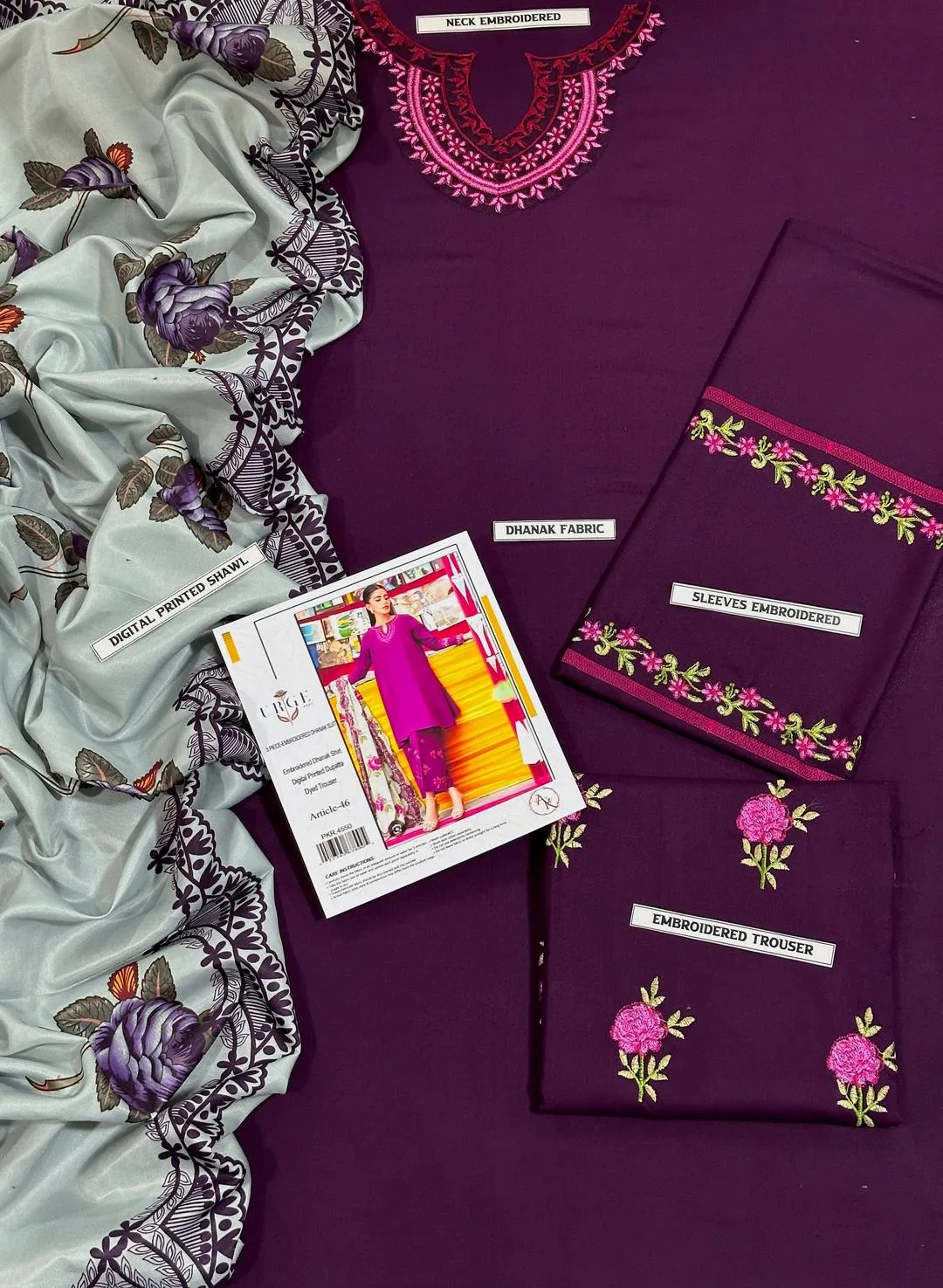 Purple Embroidered 3 Pcs Women Suit Set